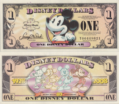 USA Disney 1 Dollar 2008 Mickey 80th Anniversary UNC