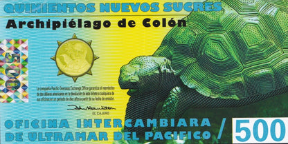 Galapagos Islands 500 Sucres 2011 Charles Darwin Test Note UNC COMM. Type 2