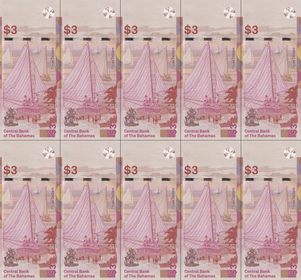 Bahamas 3 Dollars 2019 P 78 UNC Set 10 pcs Lucky Fancy No. A008811-8888-8900