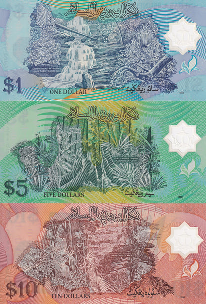 Brunei 1 5 10 Ringgit 1996-2008  P 22 23 24 UNC Set 3 pcs