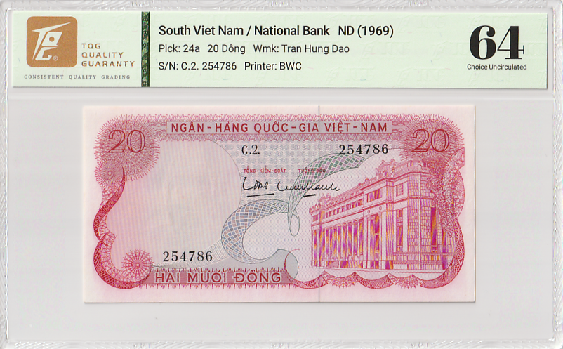 South Viet Nam 20 Dong ND (1969) P 24a UNC TQG 64 EGPQ With Hard Case