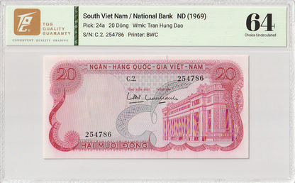 South Viet Nam 20 Dong ND (1969) P 24a UNC TQG 64 EGPQ With Hard Case