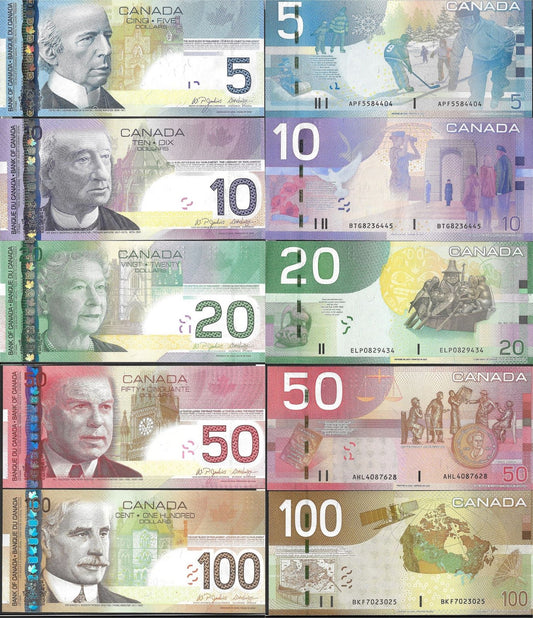Canada 5 10 20-100 Dollars 2004-2007 P 101Aa 102Ac 103d 104b 105a UNC Set 5 pcs