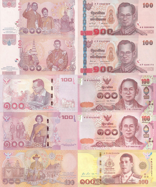 Thailand 100 Baht 2010-2018 P 123 126 127 132 140 Royal Family COMM. UNC Set 5