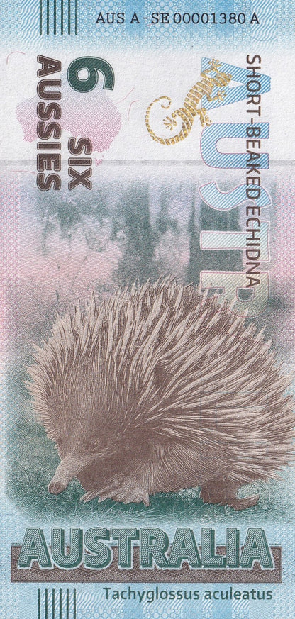 Australia Souvenir Note 6 Aussie Short-Beaked Echidna UNC