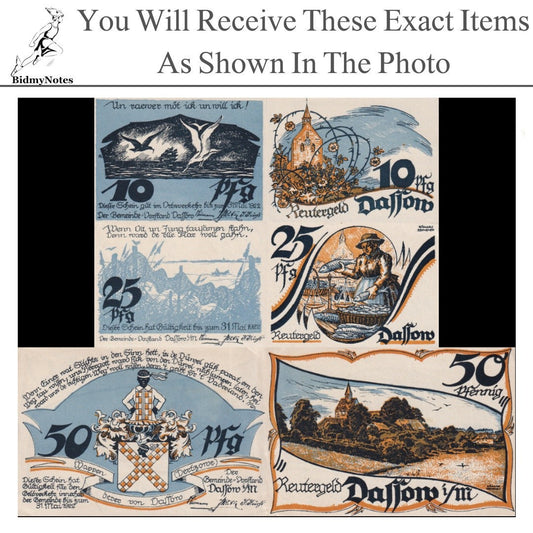 Germany Notgeld DASSOW 10 25 50 Pfennig 1922 Set 3 pcs