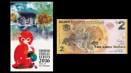 Australia 2 Lunar 2016 UNC Fancy Monkey Silver Reserve of the Moon With Folder