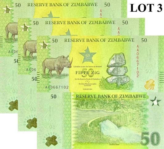 Zimbabwe 50 Zig 2026 P NEW Design Lot 3 pcs