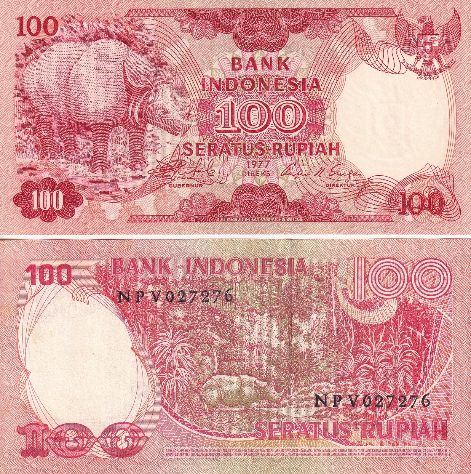 Indonesia 100 Rupiah 1977 P 116 UNC Minor Foxing