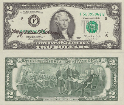 United States USA 2 Dollars 1995 P 497 "F" Atlanta GA With Hand Signed UNC W/F