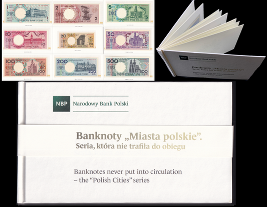 Poland 1 2 5 10 20-500 Zloty 1990 P 164 165-172 UNC Set 9 pcs With Folder