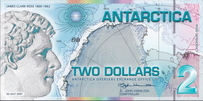 Antarctica 2 Dollars 2007 Polymer P NL TEST NOTE UNC