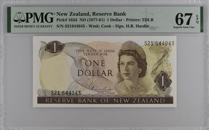 New Zealand Reserve Bank 1 Dollar ND (1977-81) P 163d UNC PMG 67 EPQ 2nd TOP POP