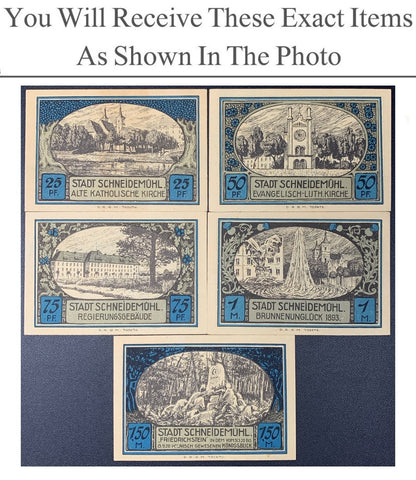 Germany Notgeld SCHNEIDEMUHL 25 50 75 Pfennig 1 1.50 Mark 1922 Full Set 5 pcs