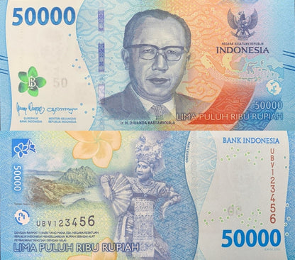 Indonesia 50000 Rupiah 2022/2023 P 167 UNC ASCENDING LADDER NO. 123456