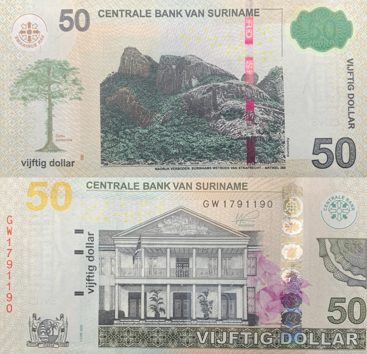 Suriname 50 Dollars 2020 P 165 UNC