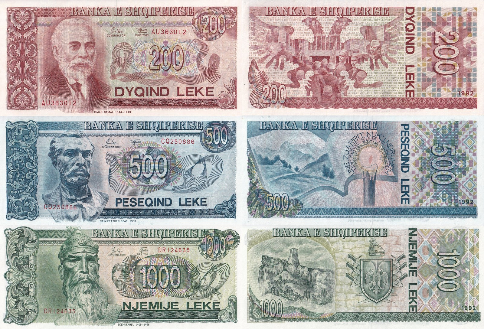 Albania 200 500 1000 Leke 1992 P 52 53 54 UNC Set 3 pcs