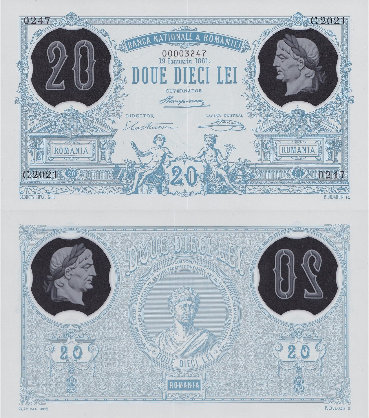Romania 20 Lei 1881 / 2021 P 126 Polymer UNC COMM. LOW S/N 0000XXXX With Folder