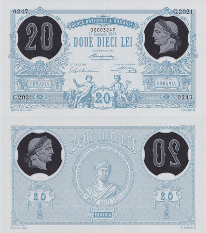 Romania 20 Lei 1881 / 2021 P 126 Polymer UNC COMM. LOW S/N 0000XXXX With Folder