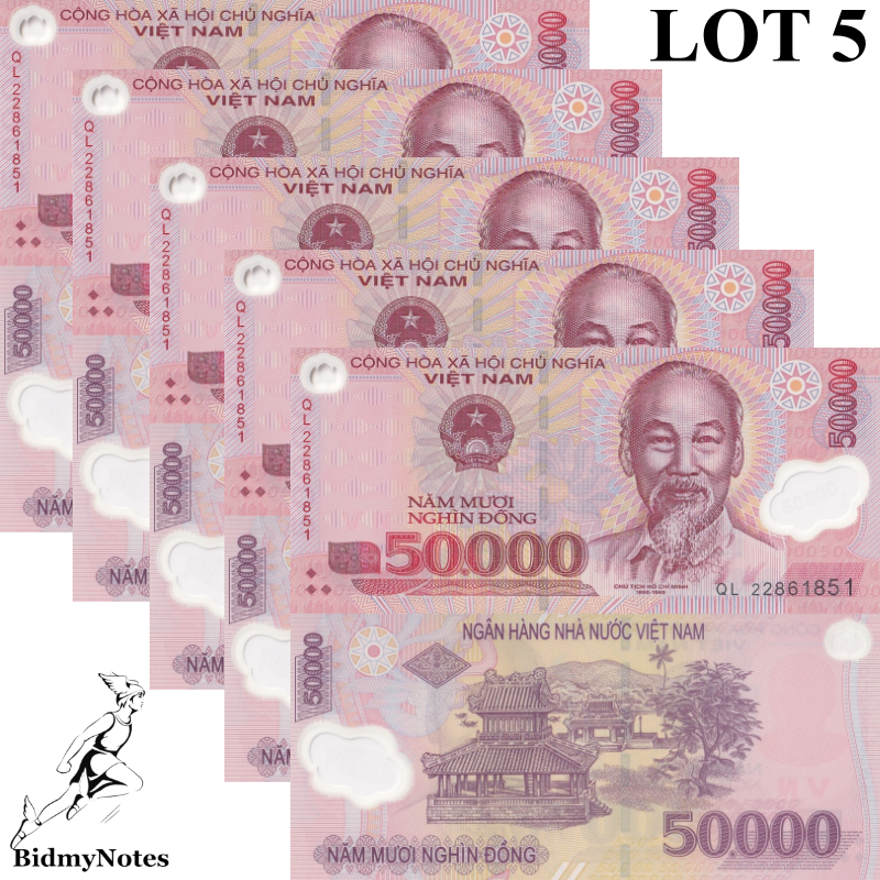 Viet nam 50000 Dong 2022 P 121 Polymer UNC 1/20 Bundle LOT 5 pcs