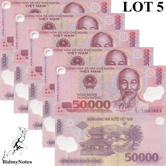 Viet nam 50000 Dong 2022 P 121 Polymer UNC 1/20 Bundle LOT 5 pcs