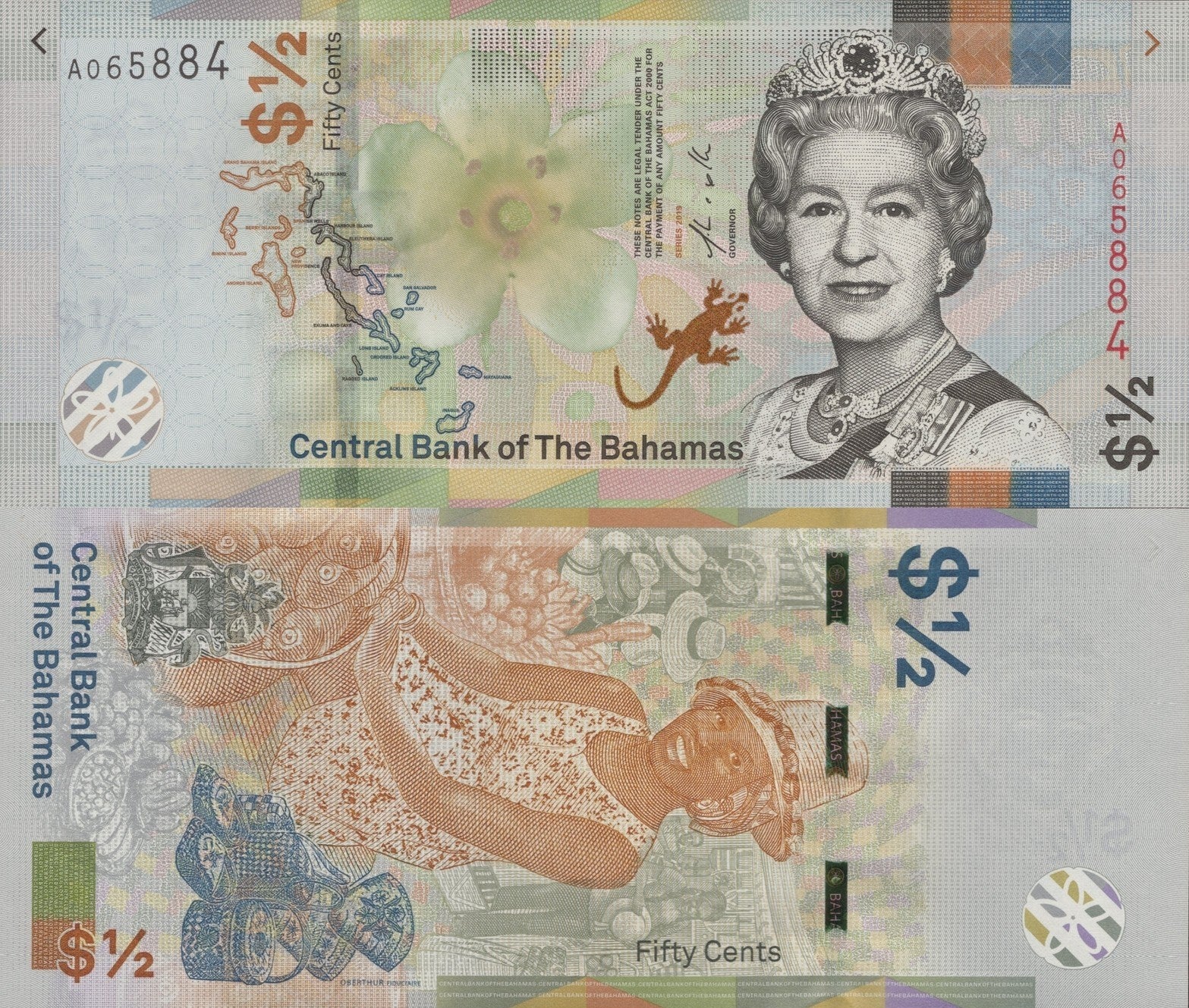 Bahamas 50 Cents 2019 P A77 Queen Elizabeth ll UNC 1 Bundle Lot 100 pcs