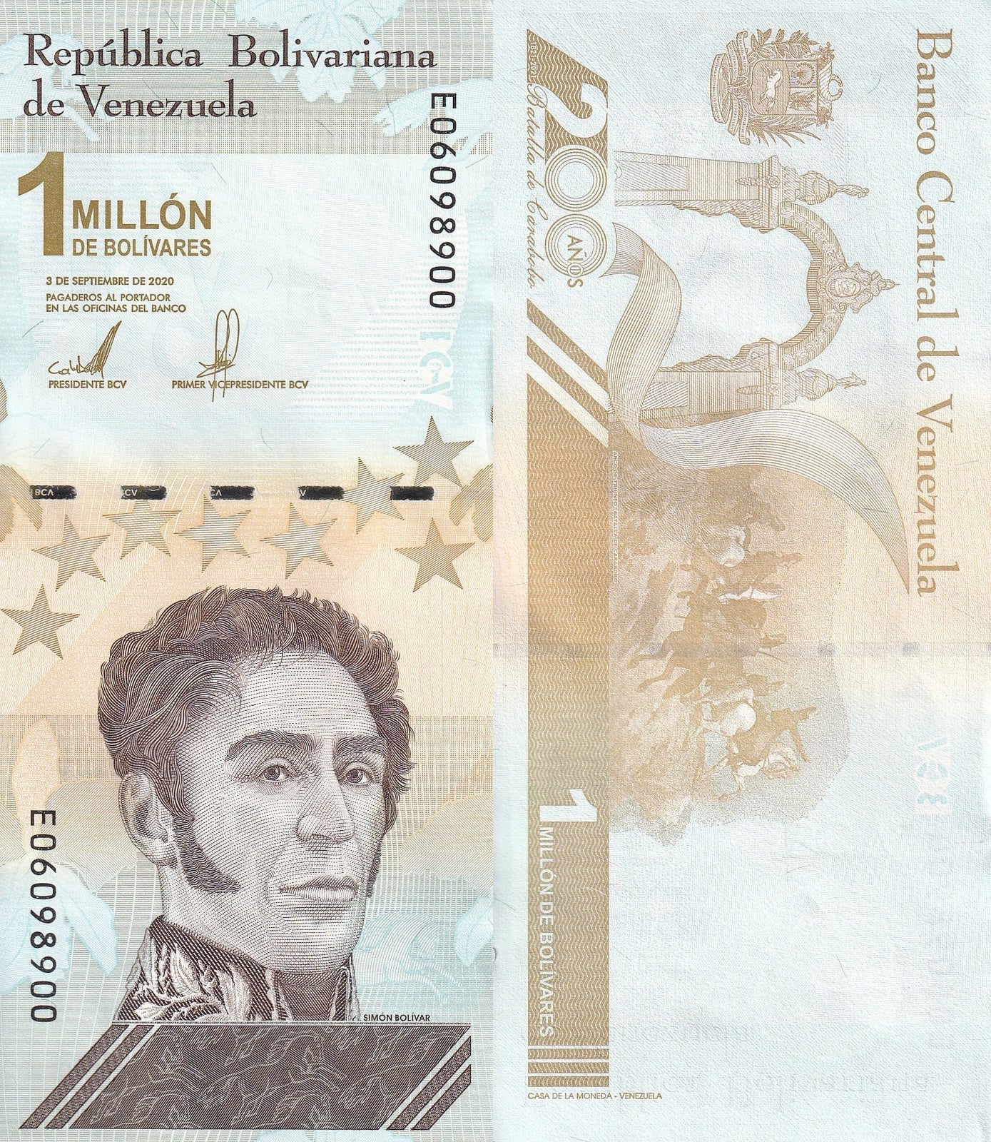 Venezuela 1 Million 1000000 Bolivares 2020/2021 P 114 (1-2) UNC
