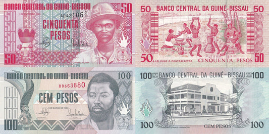 Guinea Bissau 50 100 Pesos 1990 P 10 11 UNC Set 2 pcs