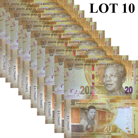 South Africa 20 Rand 2018 P 144 UNC Commemorative 1/10 Bundle Lot 10 pcs