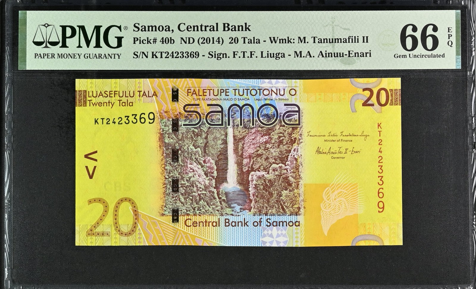 Samoa Central Bank 20 Tala ND (2014) P 40b UNC PMG 66 EPQ 3rd TOP POP