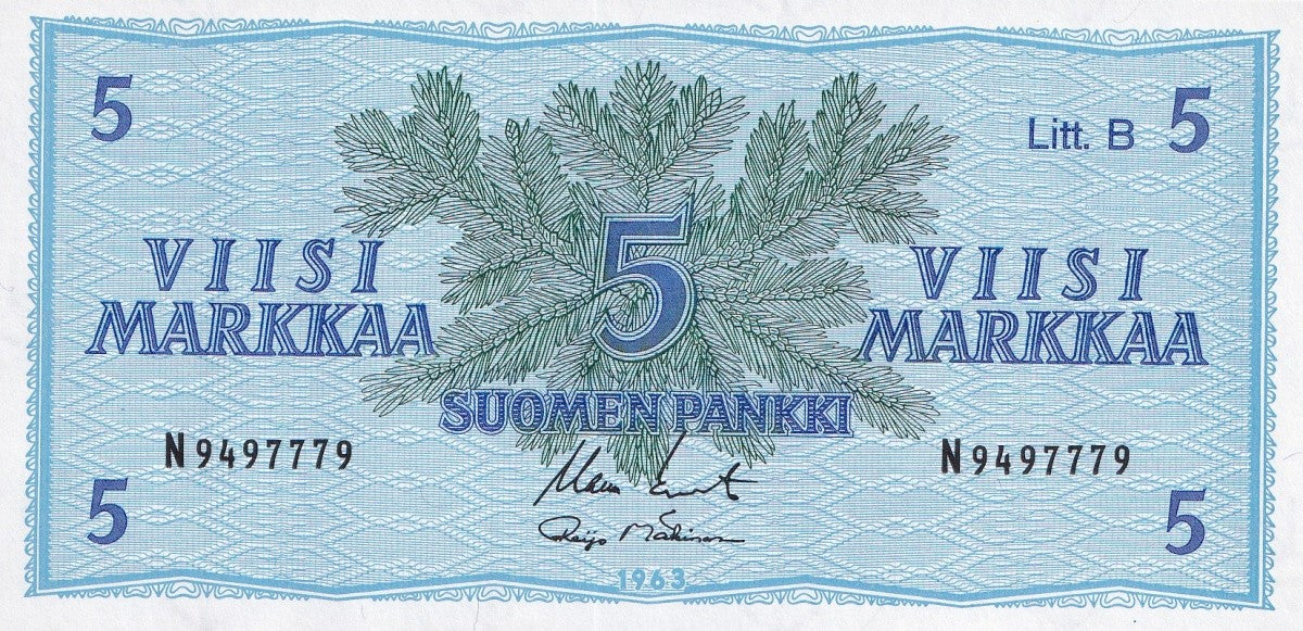 Finland 5 Markka 1963 P 106A Litt. B UNC