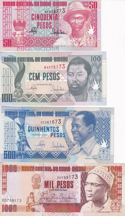 Guinea Bissau 50 100 500 1000 Pesos 1990-1993  P 10 11 12 13 Set 4 pcs.