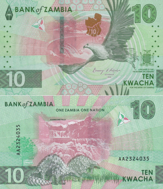 Zambia 10 Kwacha 2024 2025 P New Issue AA First Prefix UNC