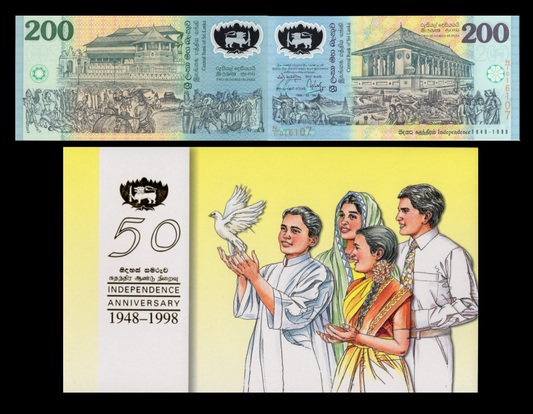 Sri lanka 200 Rupees 1998 P 114a Polymer UNC COMM. 50th Anniversary W/F