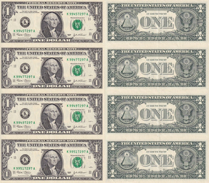 United States USA 1 Dollar 2003 P 515a ''K'' Dallars TX AU UNCUT 4 IN 1
