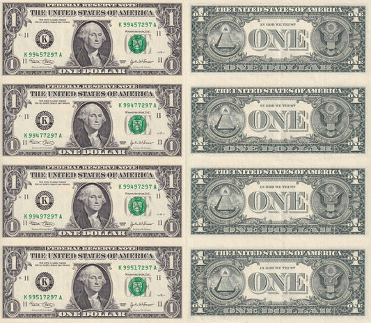 United States USA 1 Dollar 2003 P 515a ''K'' Dallars TX AU UNCUT 4 IN 1