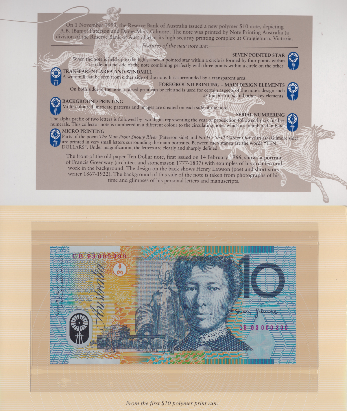 Australia 10 Dollars 1991-1993 P 45g 52a Paper Polymer UNC Set 2 pcs With Folder