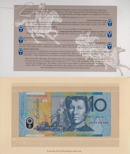 Australia 10 Dollars 1991-1993 P 45g 52a Paper Polymer UNC Set 2 pcs With Folder