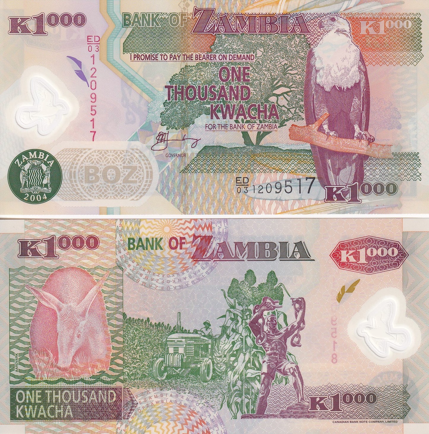 Zambia 1000 Kwacha 2004 P 44c Polymer UNC