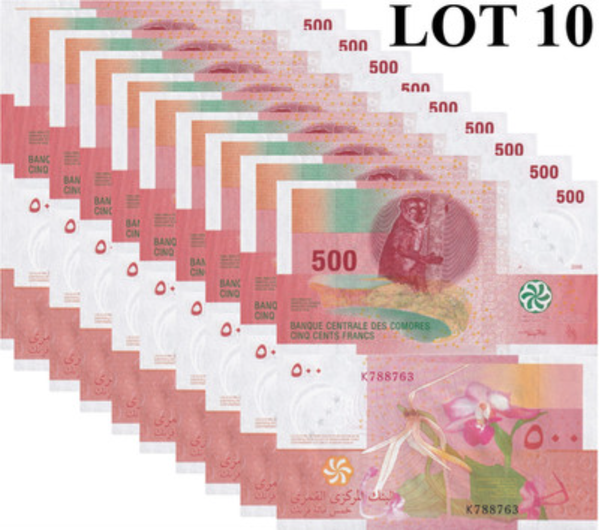 Comoros 500 Francs 2006 P 15b Random Sign UNC 1/10 Bundle Lot 10 pcs
