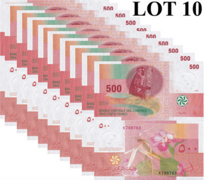 Comoros 500 Francs 2006 P 15b Random Sign UNC 1/10 Bundle Lot 10 pcs