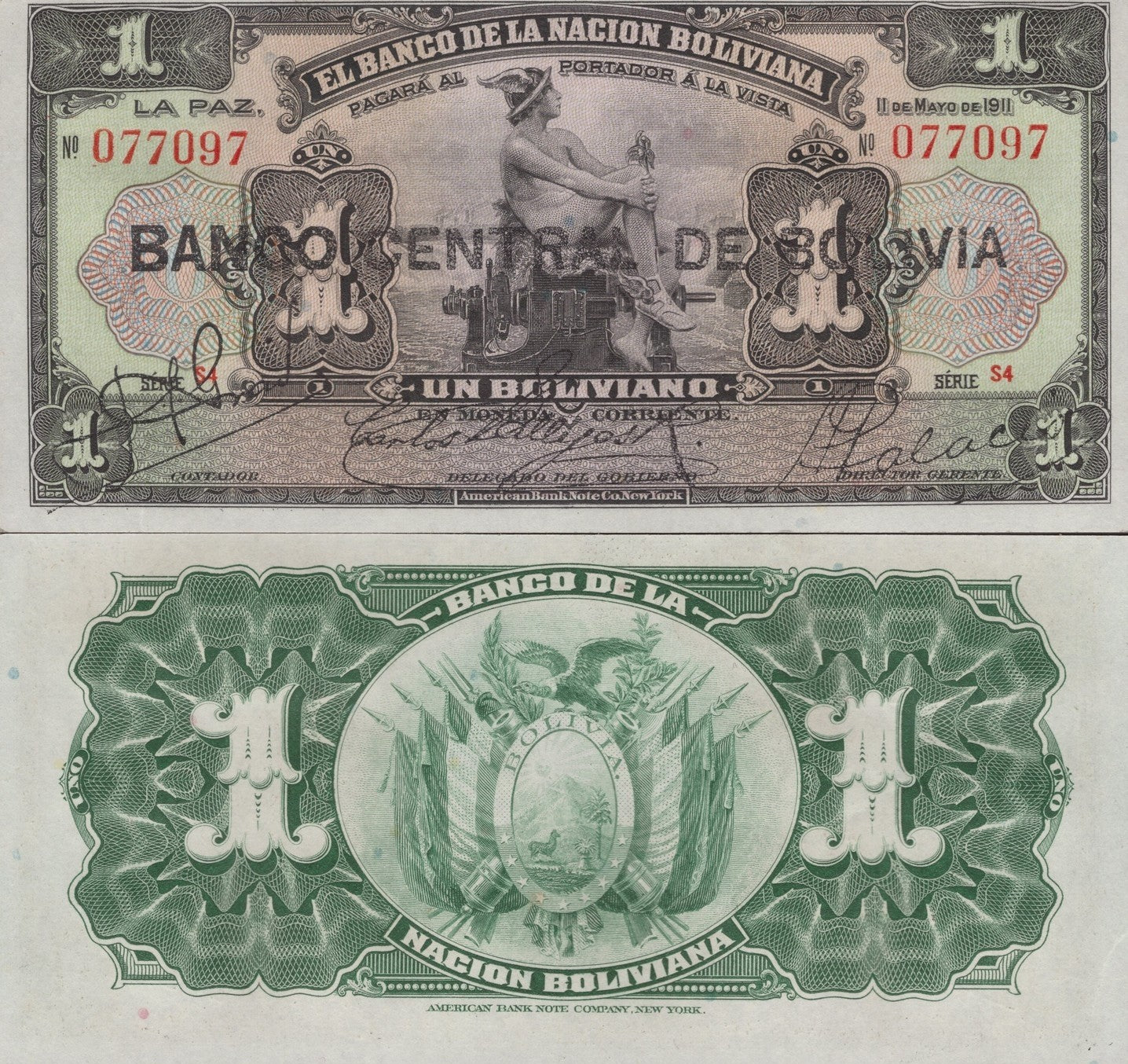 Bolivia 1 Boliviano 1911 (1929) P 112 SERIE S4 UNC