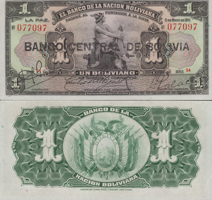Bolivia 1 Boliviano 1911 (1929) P 112 SERIE S4 UNC