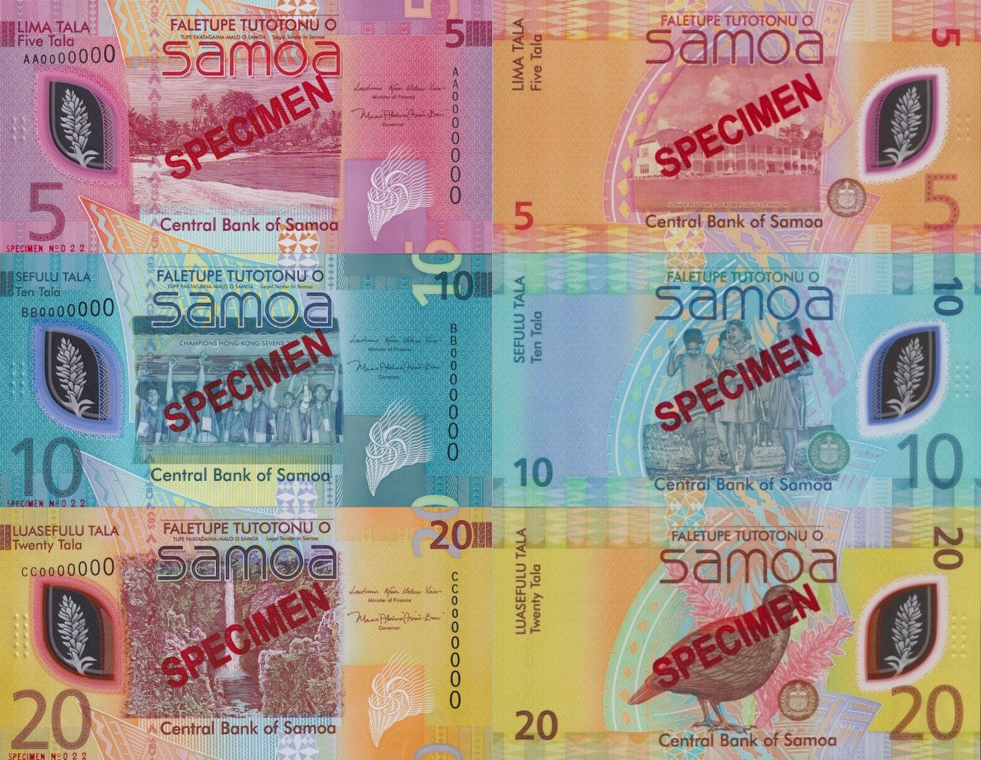 Samoa 5 10 20 Tala 2023 2024 P 47 48 49 Polymer UNC Specimen Match No. SET 3 pcs