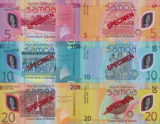 Samoa 5 10 20 Tala 2023 2024 P 47 48 49 Polymer UNC Specimen Match No. SET 3 pcs