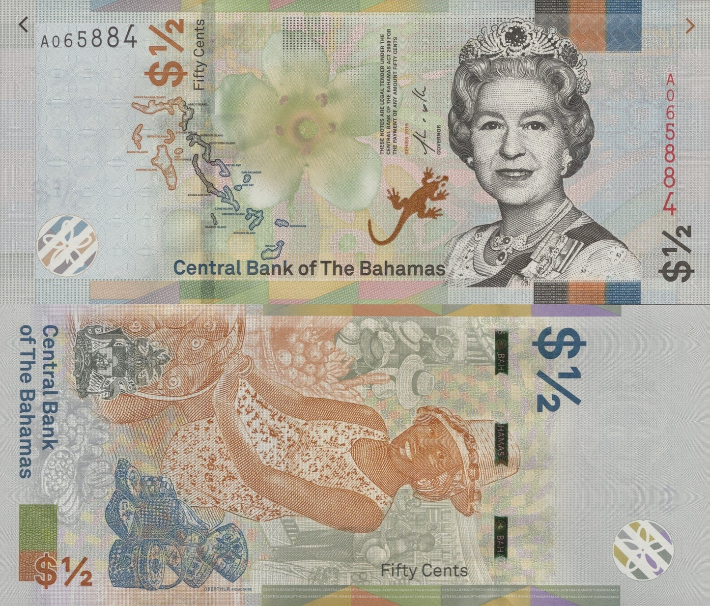 Bahamas 50 Cents 2019 P A77 QEII Queen UNC