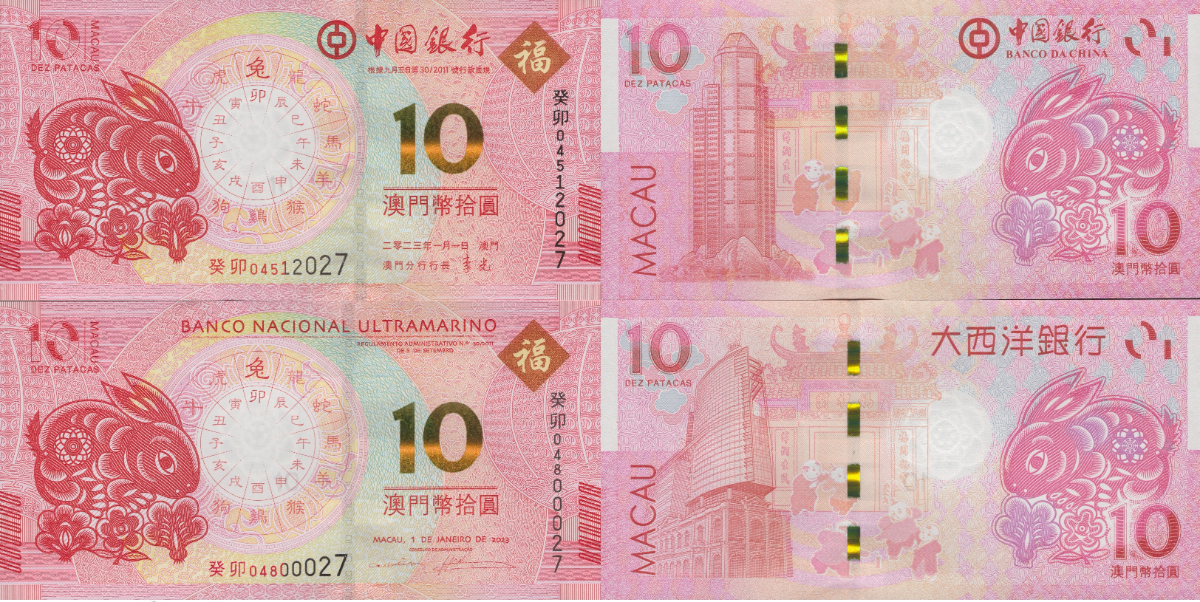 Macau Macao 2023 P 88H 126 UNC BOC BNU COMM. Chinese Lunar Rabbit Set 2 pcs