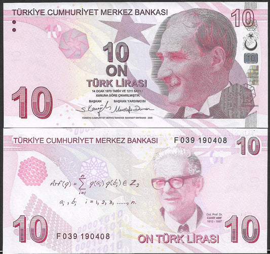 Turkey 10 Turk Lirasi 2009 P 223 UNC Random Sign