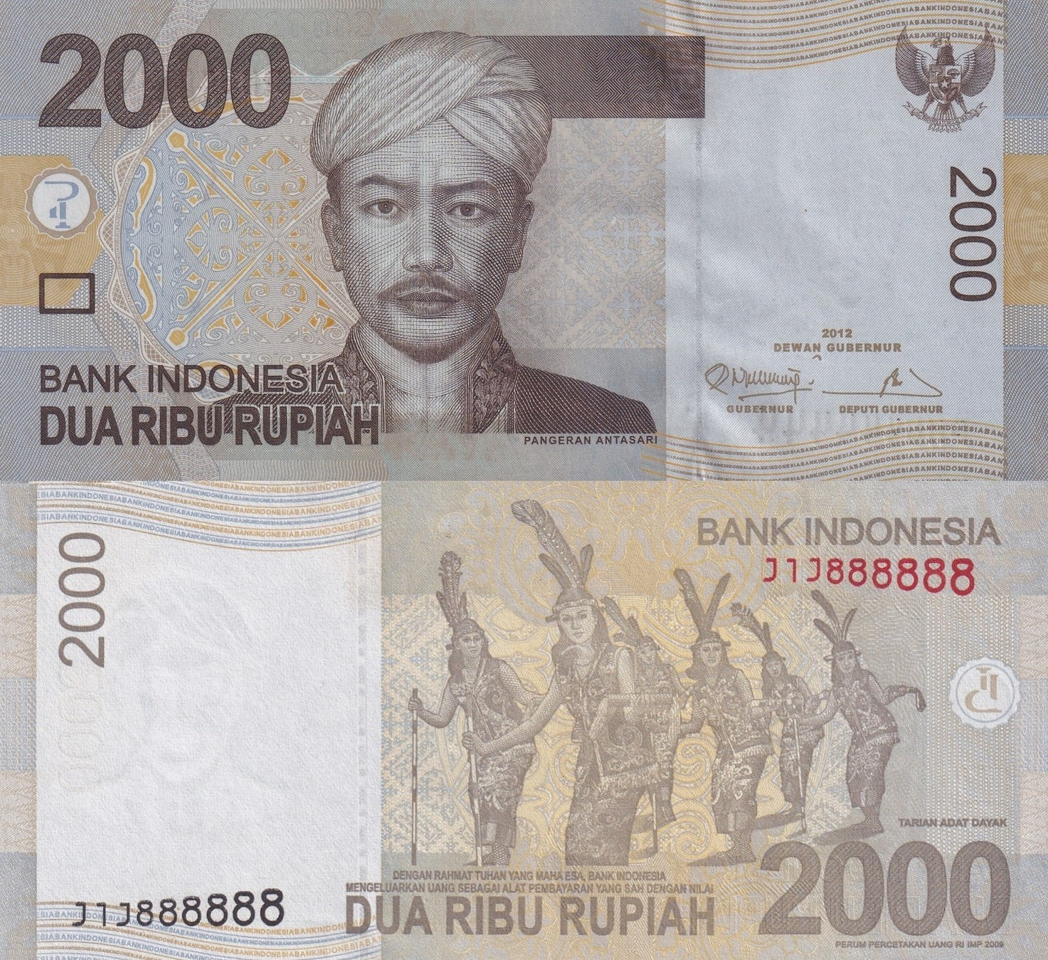 Indonesia 2000 Rupiah 2012 P 148d UNC SOLID 8 - 888888
