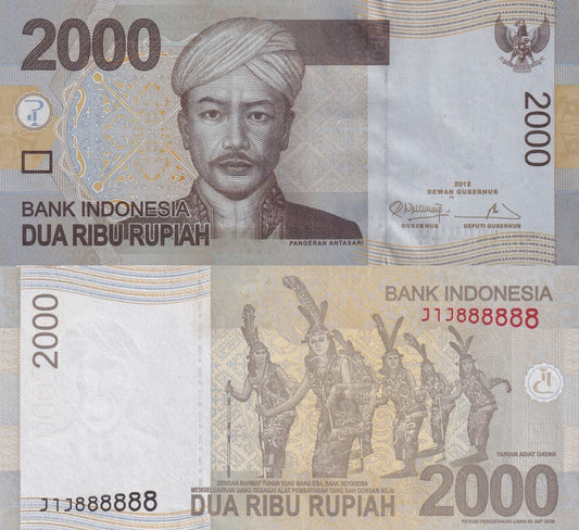 Indonesia 2000 Rupiah 2012 P 148d UNC SOLID 8 - 888888